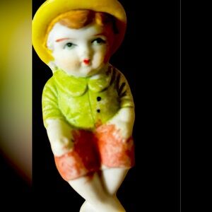 Vintage Occupied Japan Bisque Boy Fish Bowl Hanger/1940’s Rare